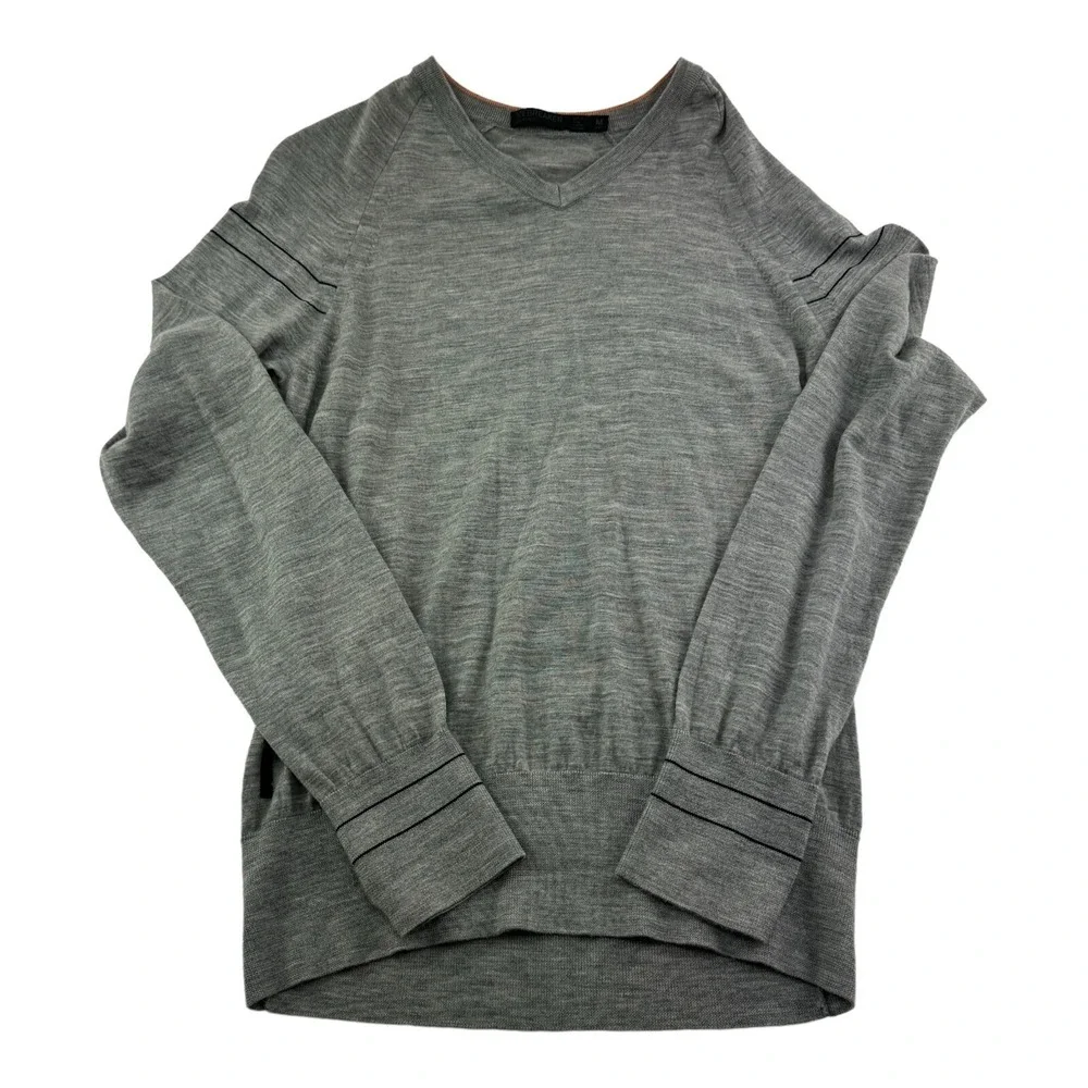 Icebreaker‎ Gray w/ Blue Stripe Long Sleeve Merino Wool Crewneck Sweater Size M